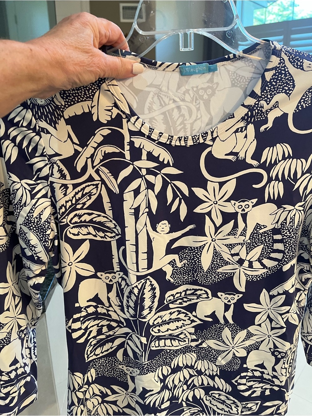 Lileigh Navy & White Long Sleeve Botanical Animal Print Tee